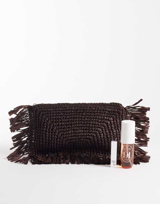 South Beach – Clutch aus Stroh in Schokobraun mit Fransen , 2 von 4