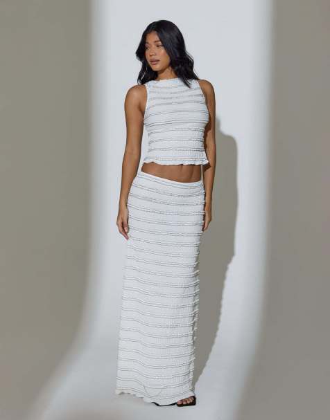South Beach - Co-ord set met textuur en ruches in zwart en wit - view 1