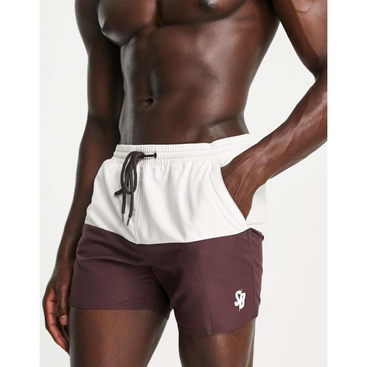 South Beach color block swim shorts brown and cream ASOS
