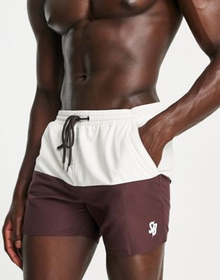 South Beach colour block swim shorts brown and cream - ASOS Price Checker