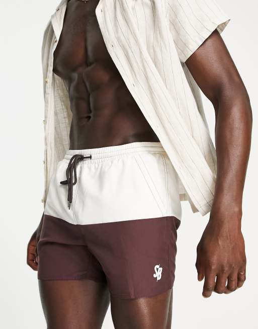 South Beach colour block swim shorts brown and cream, 3 of 4
