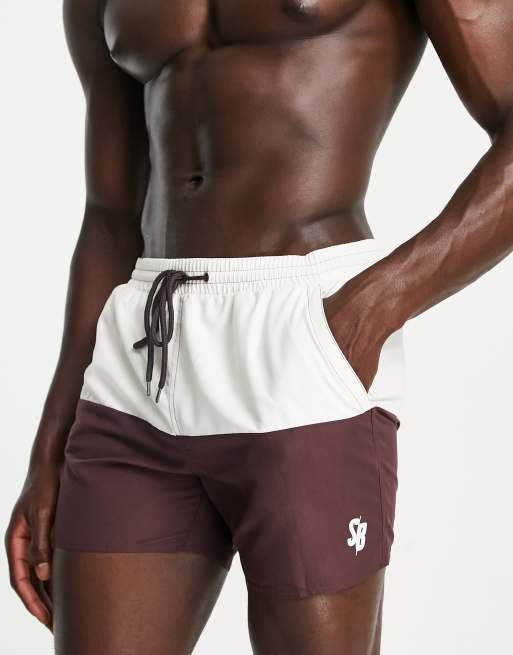 South Beach colour block swim shorts in brown and cream