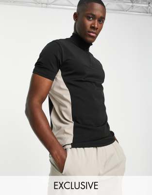South Beach colour block t-shirt in black and camel  - ASOS Price Checker