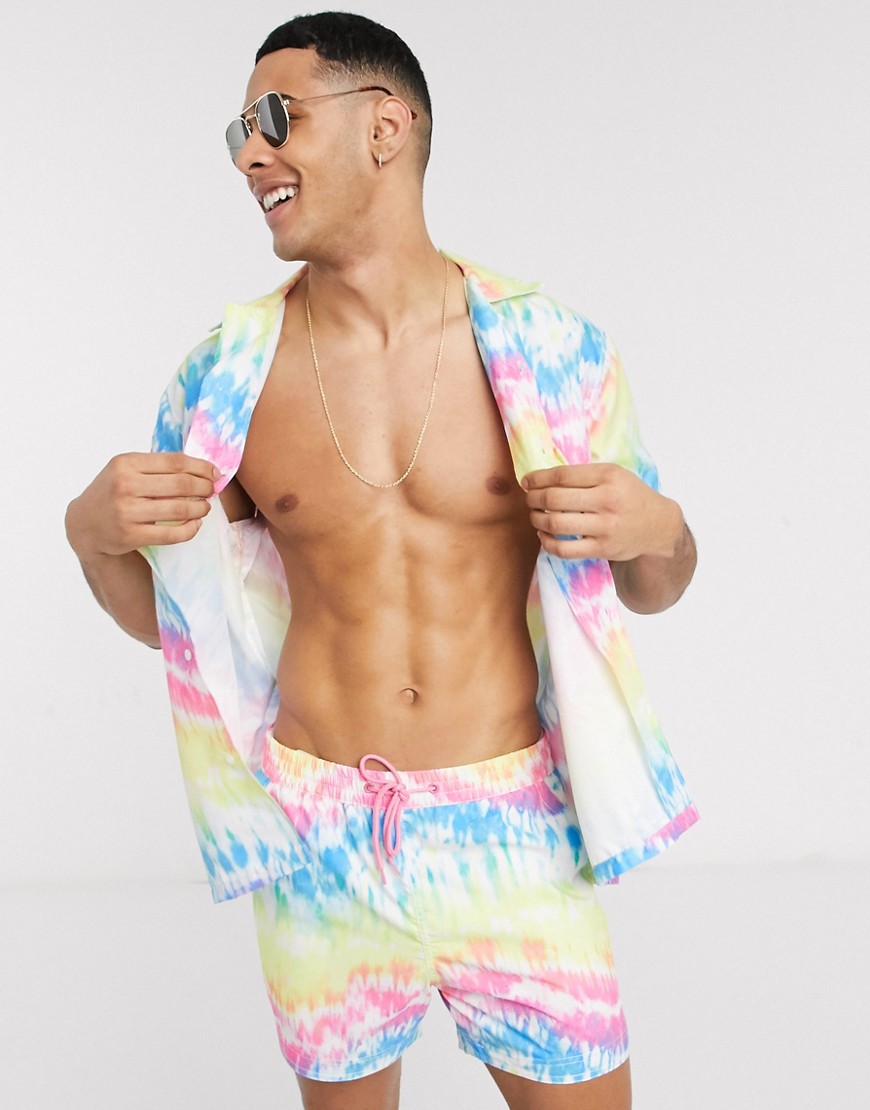 South Beach - Combi-set - Tie-dye overhemd van gerecycled materiaal met print-Multi