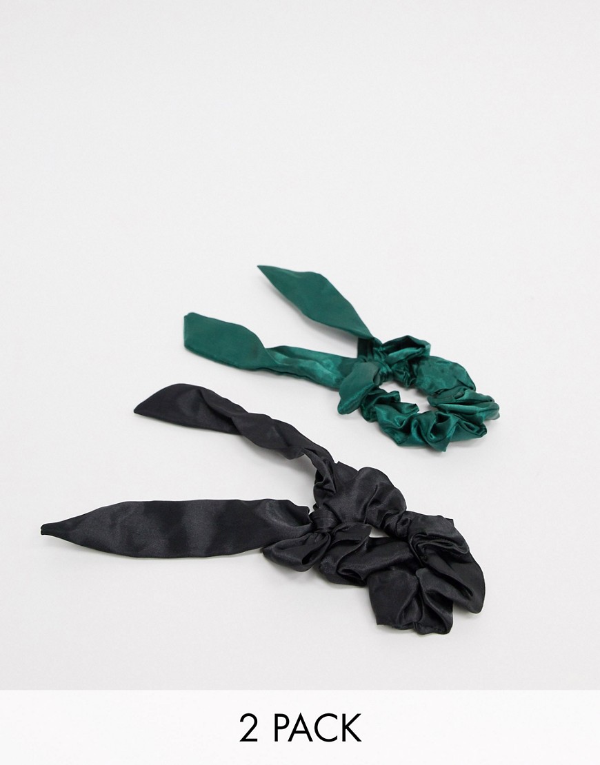 South Beach - Confezione da 2 elastici per capelli in raso smeraldo e nero-Multicolore
