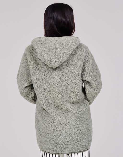 South Beach Cosy borg fleece hooded lounge cardigan in green, 4 of 4