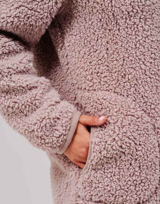 South Beach Cosy borg fleece hooded lounge cardigan in mink, 4 of 5