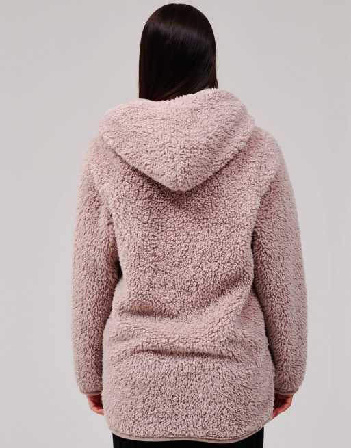 South Beach Cosy borg fleece hooded lounge cardigan in mink, 5 of 5