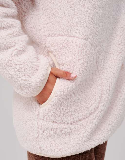 South Beach Cosy borg fleece hooded lounge cardigan in vanilla, 6 of 7