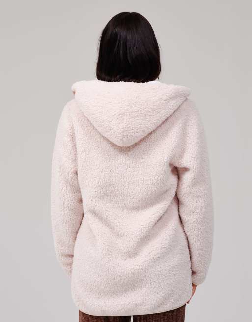 South Beach Cosy borg fleece hooded lounge cardigan in vanilla, 7 of 7