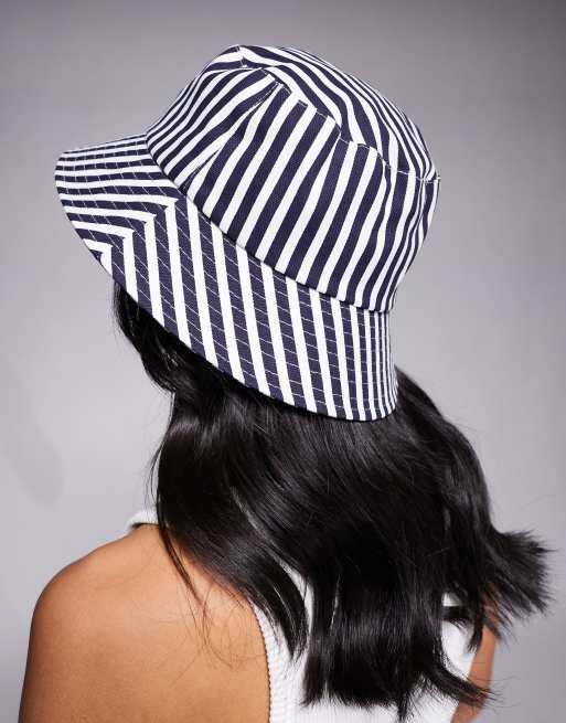 South Beach cotton bucket hat in dark navy blue stripe