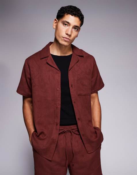 South Beach cotton jacquard shirt in burgundy
