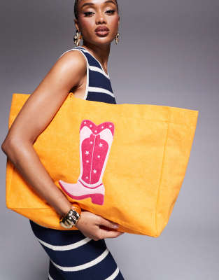 South Beach cowboy boot towelling tote bag in orange
