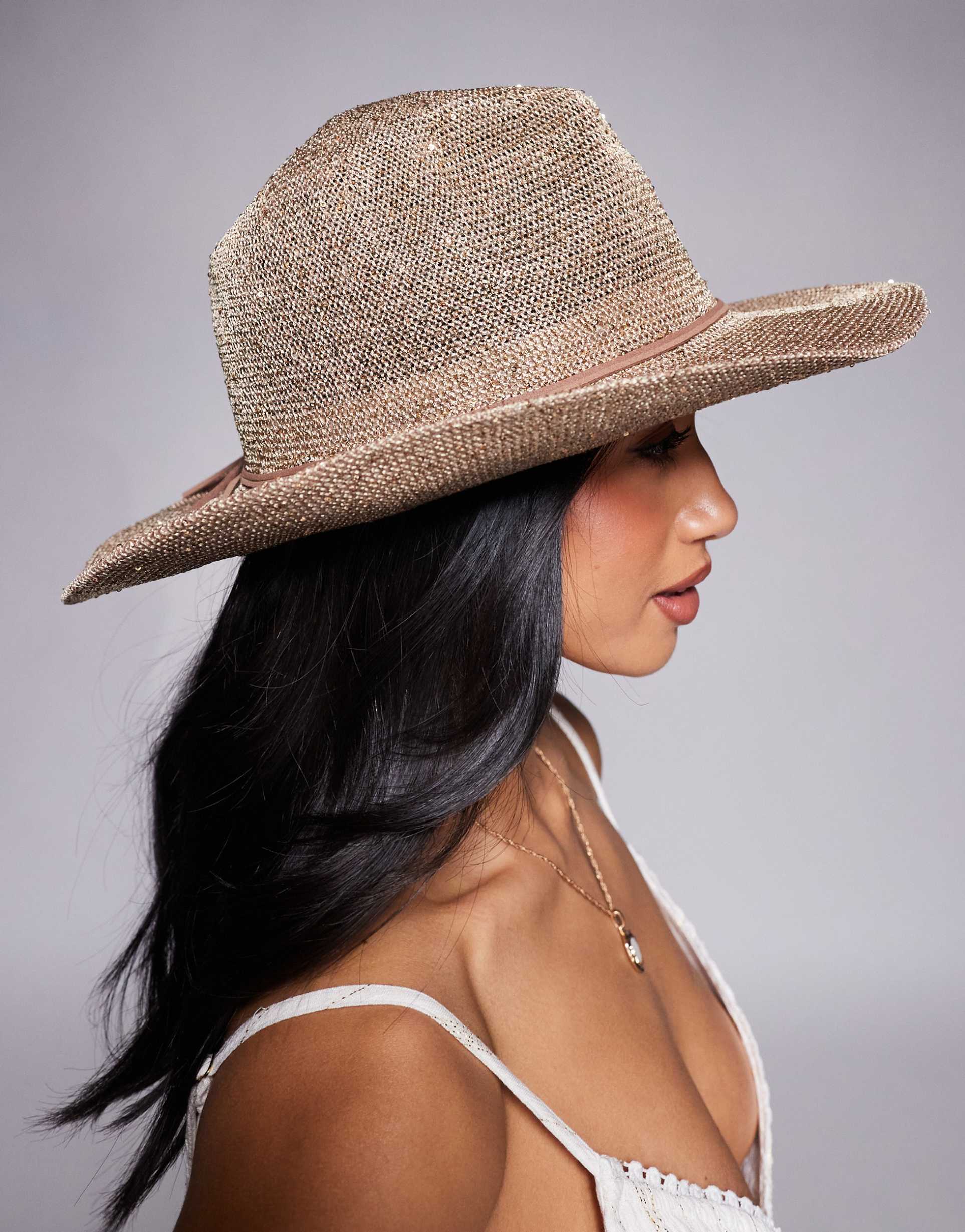 south beach cowboy hat in metallic gold