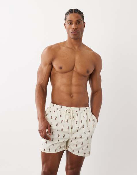 South Beach cowboy print swim shorts in cream - view 1