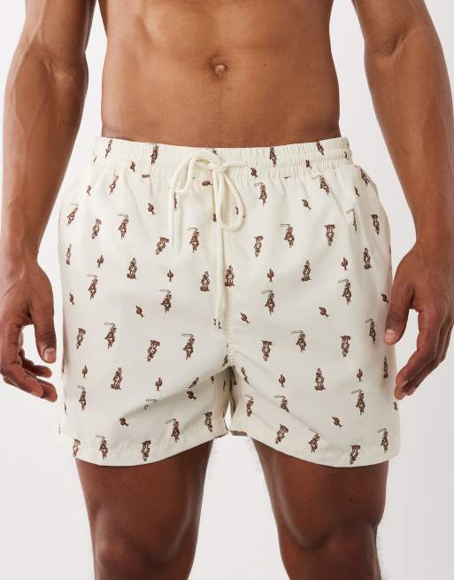 South Beach cowboy print swim shorts in cream, 4 of 5