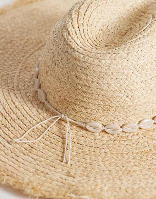 South Beach - Cowboyhoed met brede gerafelde rand en schelpversiering in naturel , 2 van 3