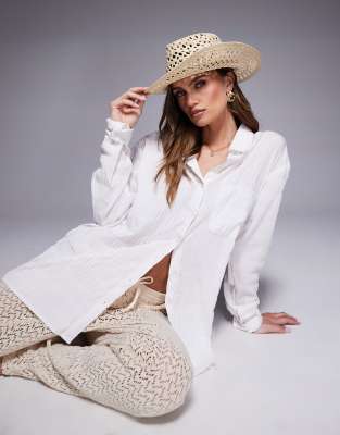 South Beach - Cowboyhut aus Stroh in Beige mit kontrastierendem Band-Neutral