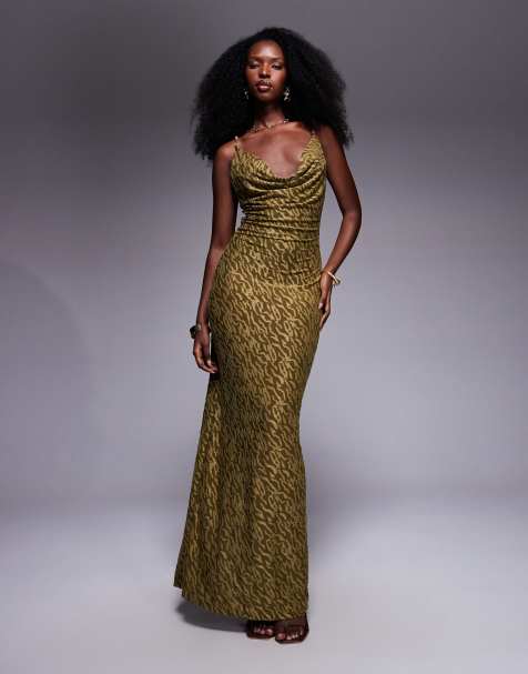 South Beach cowl neck maxi beach dress in olive