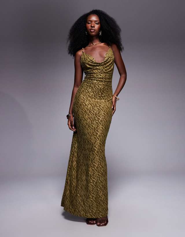 cowl neck beach dress South maxi beach in olive delicate spaghetti straps fabric-type:Solids SCALA Sapphire Blue Beaded/Sequined Size:38/32
