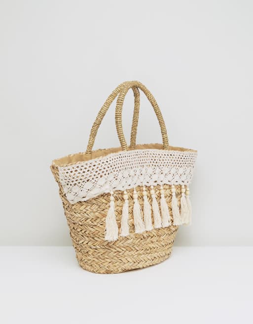South Beach Cream Tassel & Crochet Straw Bag, 2 of 4