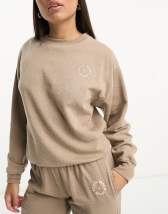 Stradivarius slouchy sweatshirt with embroidered motif in khaki