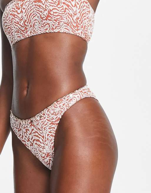 South Beach crinkle bandeau high leg bikini in red zebra print , 2 of 4