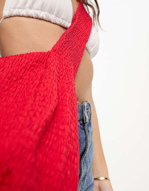 South Beach crinkle cross body summer beach bag in bright red , 3 of 4