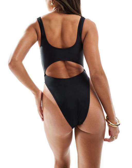 South Beach crinkle cut out crop swimsuit in black , 4 of 4