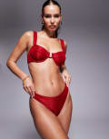 [South Beach] South Beach crinkle high leg bikini bottoms in cherry red 6 Red
