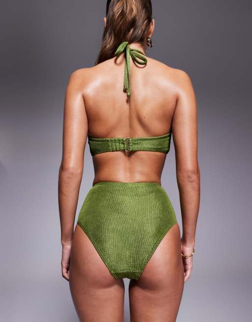 South Beach crinkle high waist bikini bottoms in green ASOS