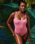 [South Beach] South Beach crinkle swimsuit with ring detail in pink 12 Pink