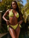 [South Beach] South Beach crinkle tie side bikini bottom in green 16 Green