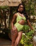 [South Beach] South Beach crinkle twist front cut out swimsuit in green 4 Green