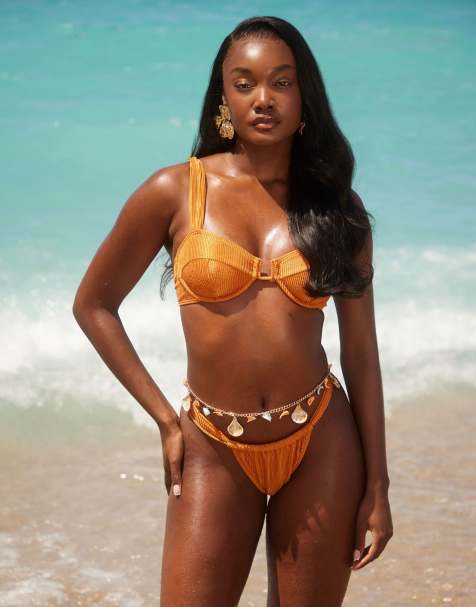 South Beach crinkle underwire bikini top in copper - view 1