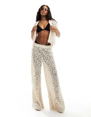 crochet beach pants in cream - part of a set-White