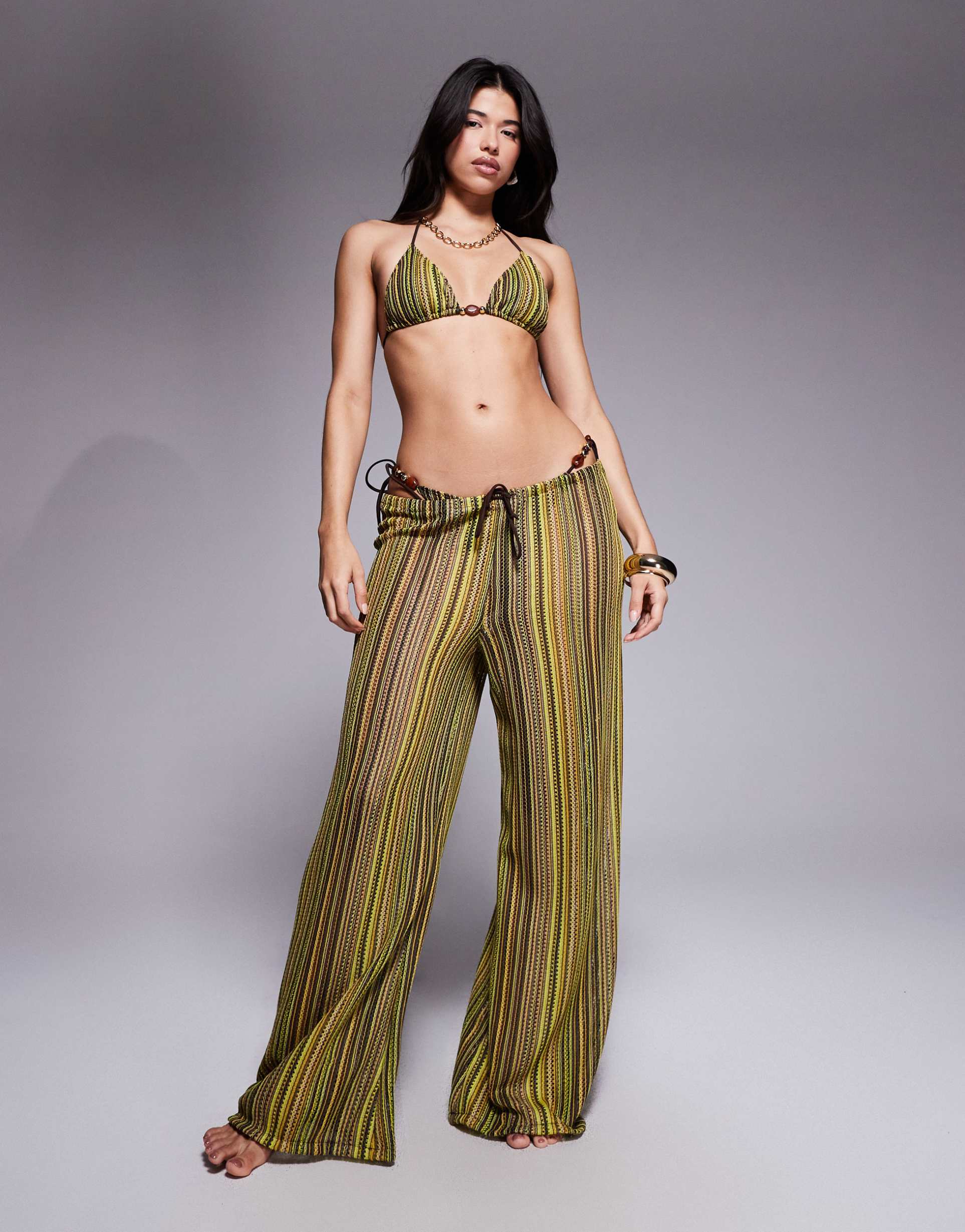 south beach crochet beach pants in green stripe
