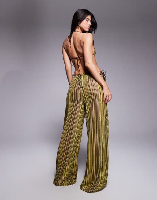 South Beach crochet beach pants in green stripe, 2 of 5