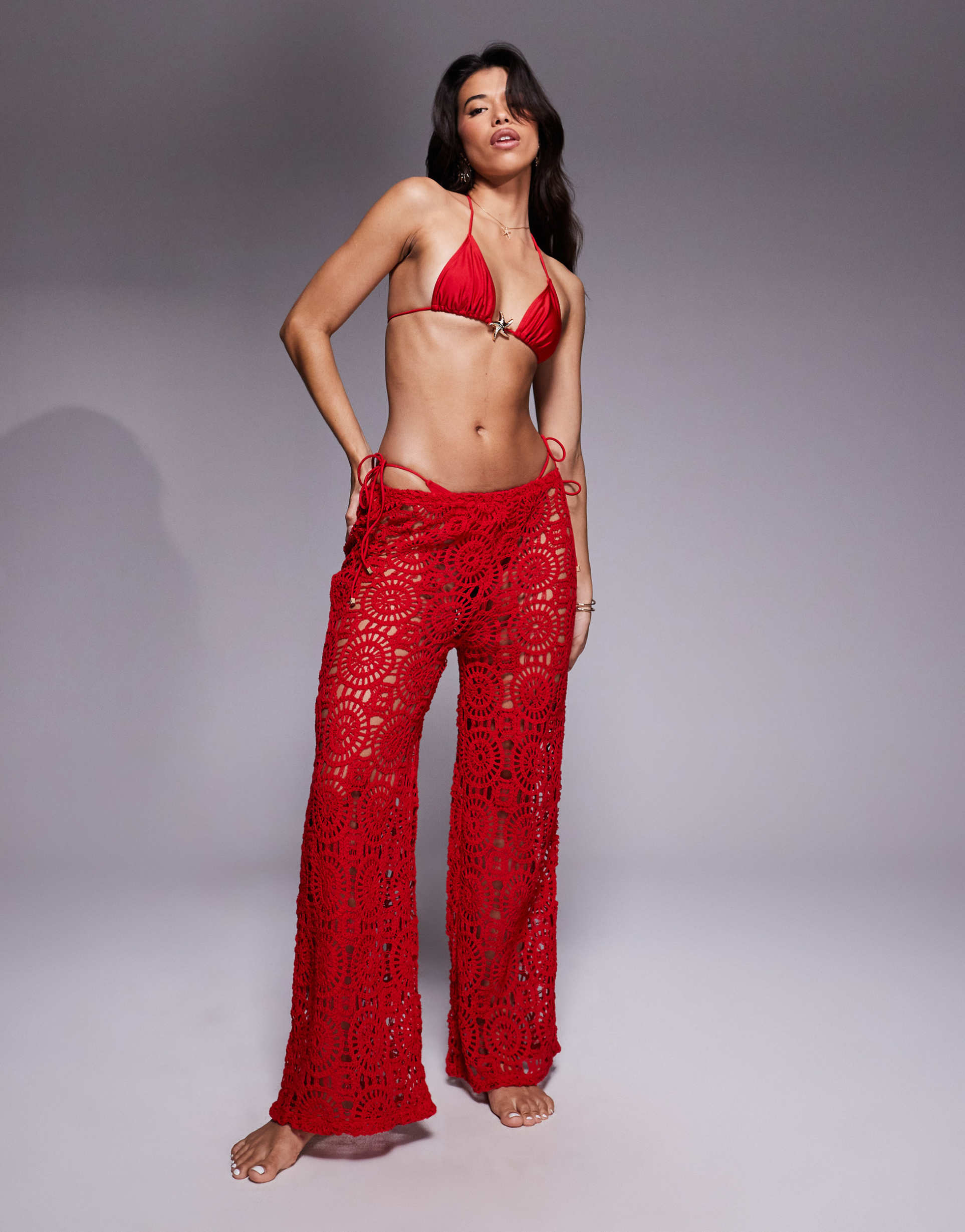 south beach crochet beach pants in red