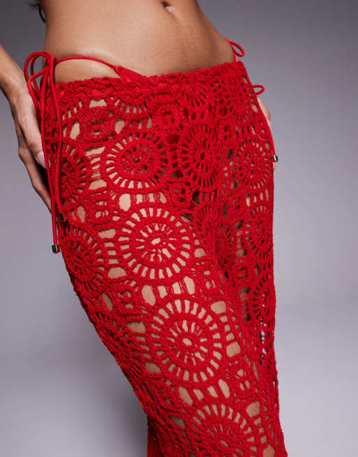 South Beach crochet beach pants in red