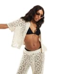 [South Beach] South Beach crochet beach shirt in cream (part of a set)-White 12 Cream