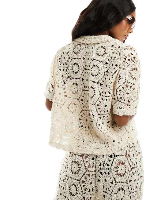 South Beach crochet beach shirt in cream - part of a set