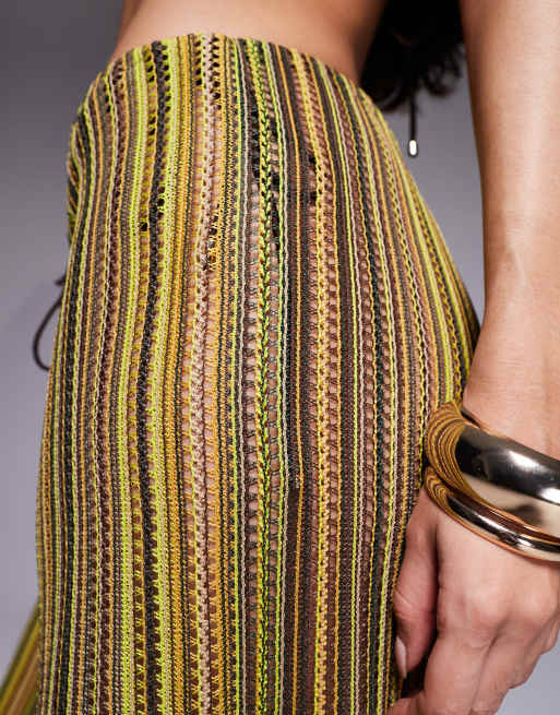 South Beach crochet beach trouser in green stripe, 3 of 5