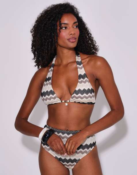 South Beach Crochet bead embellished and high waist briefs bikini set in multi - view 1