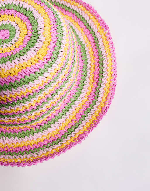 South Beach crochet bucket hat in rainbow stripe