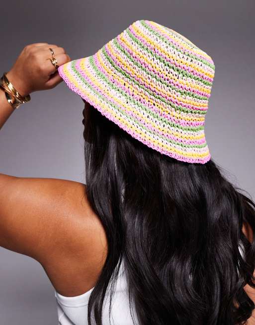South Beach crochet bucket hat in rainbow stripe