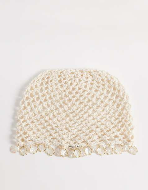 South Beach crochet festival cap with shell embellishment in cream - view 1