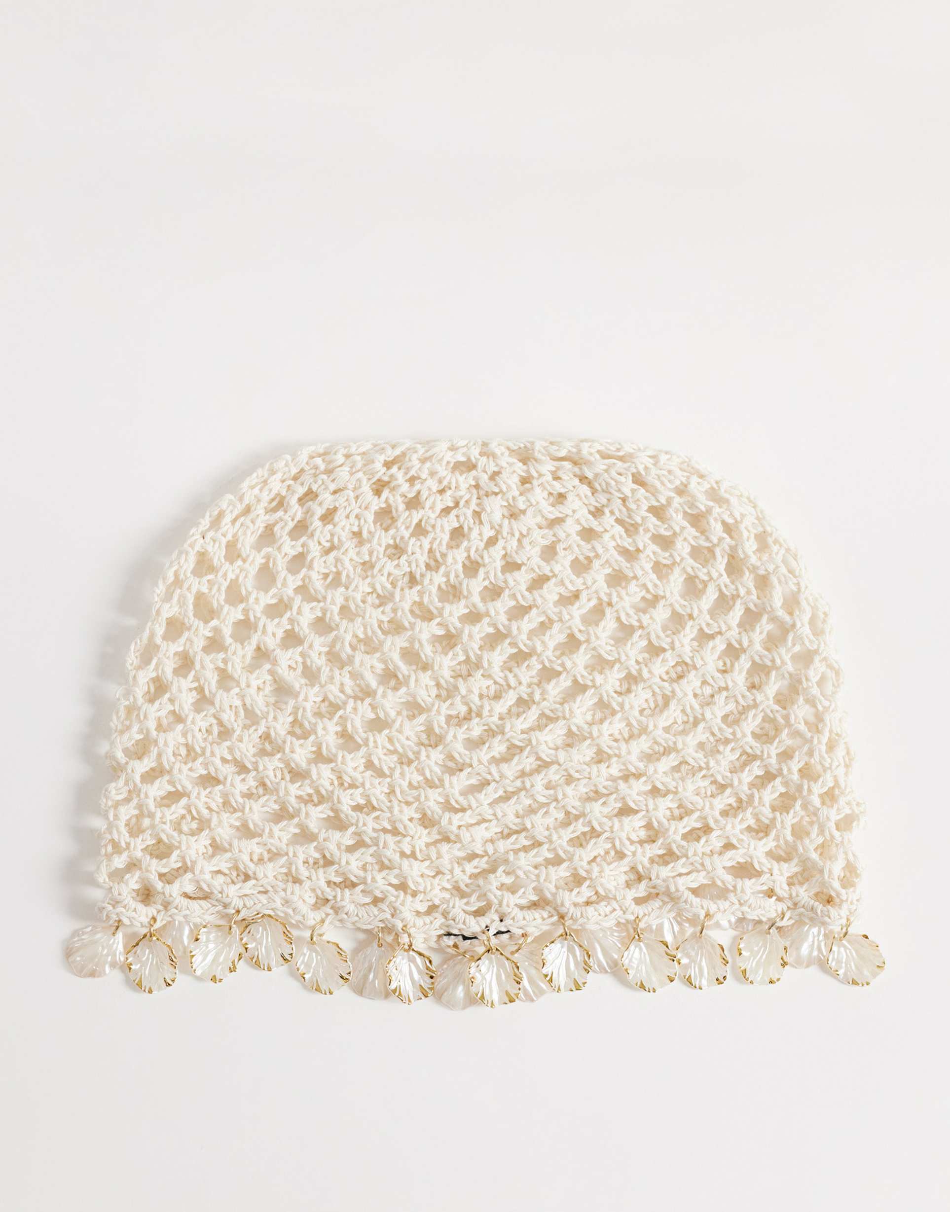 south beach crochet festival cap with shell embellishment in cream