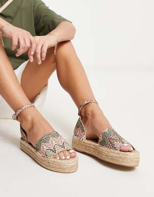 South Beach crochet flatform espadrille sandal in beige-Blue