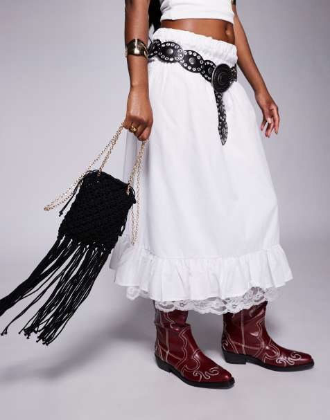 South Beach crochet fringed crossbody phone bag in black - view 1